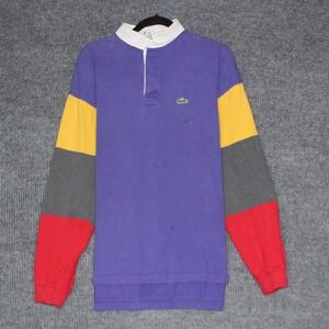 VTG Lacoste Mens XL Rugby Polo Shirt Long Sleeve Colorblock Purple Grand‎ Patron